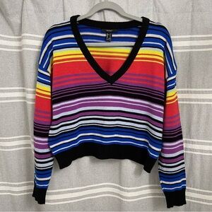FOREVER 21 / Multicolored Striped V-neck Crop Oversized Sweater Size S